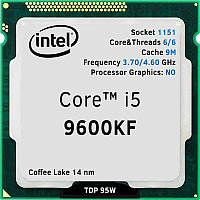 Процессор S-1151, Intel Core i5-9600KF, 3.7 GHz, Coffe Lake, oem