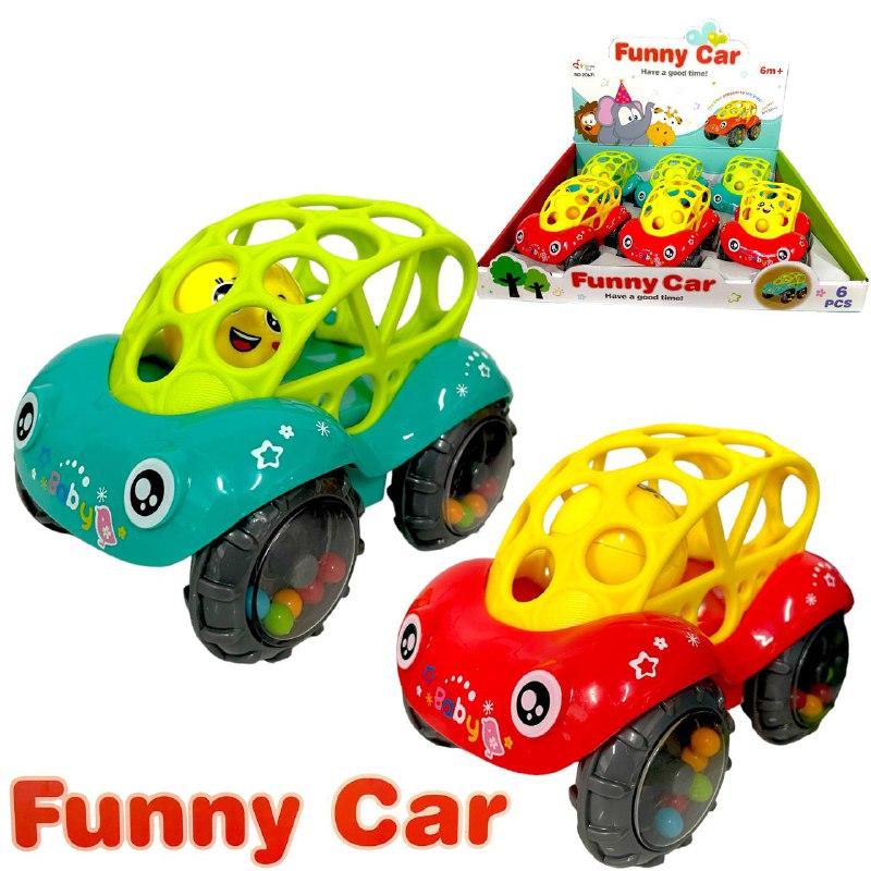 26071 Погремушка мягкая внутри шарик "Машина"Funny Car  2цвета,6 шт, цена за 1шт 11*8см
