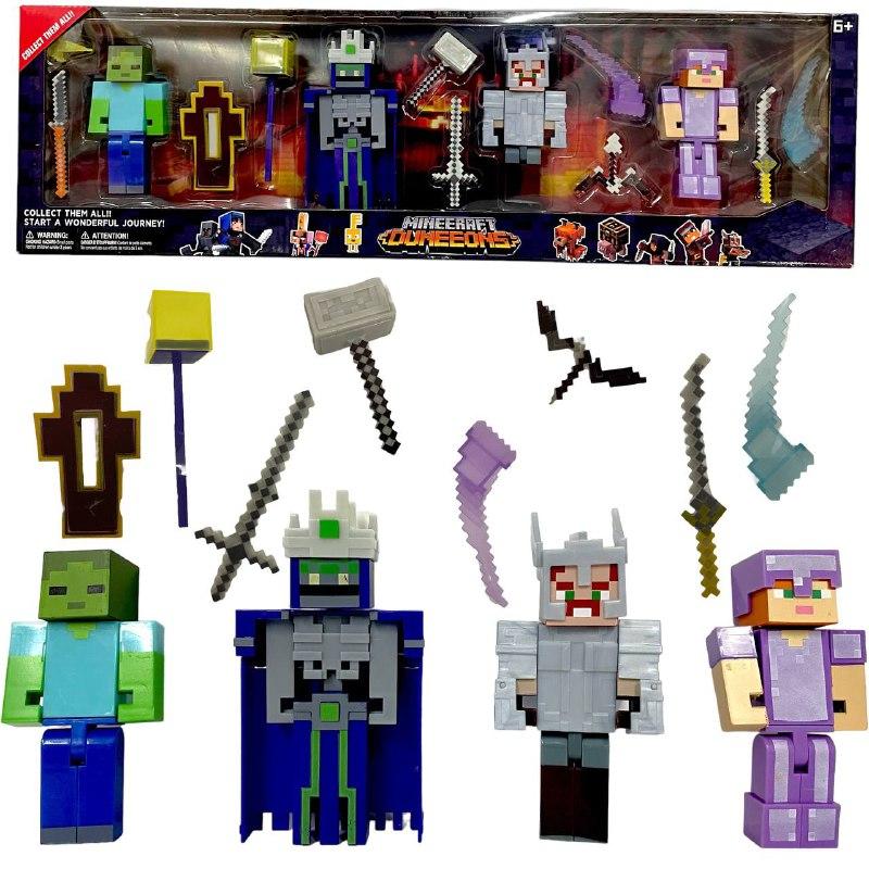 8026-1 MINECROFT DUNEEONS майнкрафт 4 фигурки+оружия 57*17см