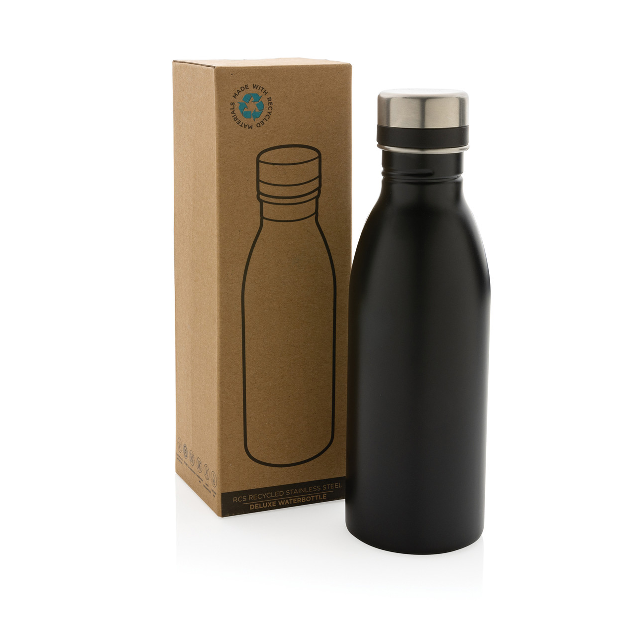 Бутылка для воды Deluxe из переработанной нержавеющей стали, 500 мл, черный; , , высота 21,5 см., диаметр 6,6 - фото 10 - id-p108502329