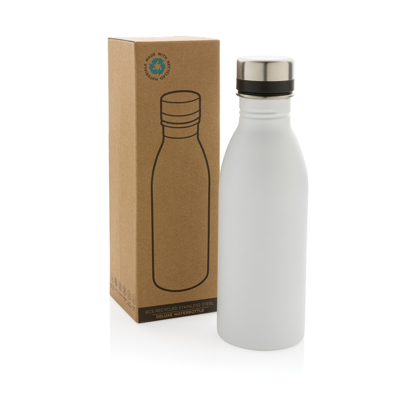 Бутылка для воды Deluxe из переработанной нержавеющей стали, 500 мл, белый; , , высота 21,5 см., диаметр 6,6 - фото 9 - id-p108502331