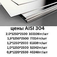 Лист нержавеющая сталь 1,0 мм AISI 304