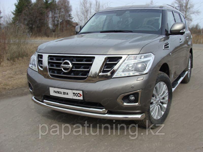 Защита передняя нижняя (двойная) 76,1/60,3мм ТСС для Nissan Patrol 2014-
