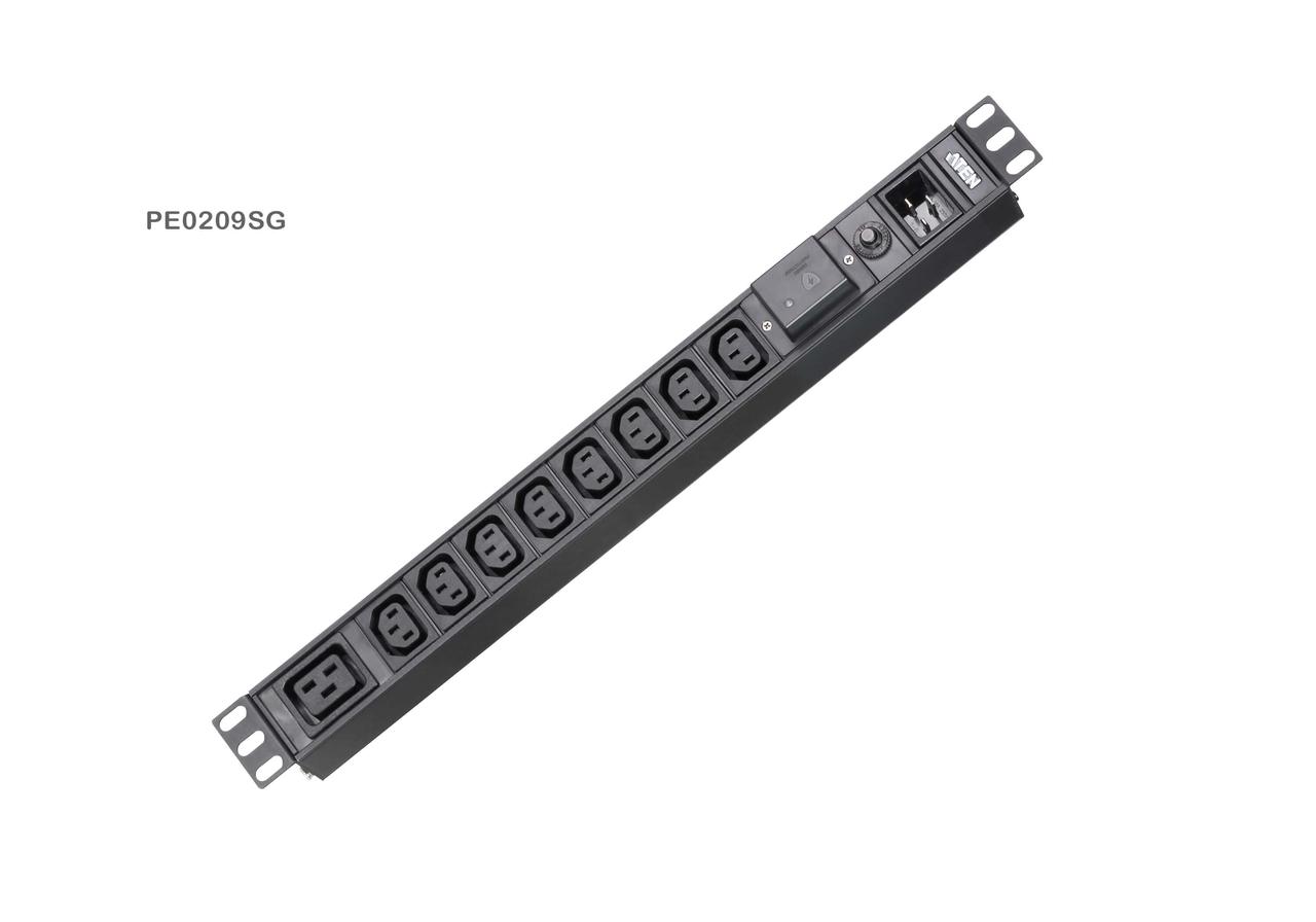 16A 9-розеточный 1U PDU с защитой от перегрузок (8- IEC C13 и 1- IEC C19) 100-240 VAC PE0209SG ATEN