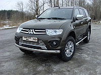 Защита передняя нижняя (овальная) 75х42 мм ТСС для Mitsubishi Pajero Sport 2013-2015