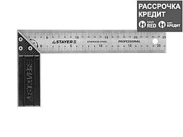 Угольник столярный STAYER 3431-25_z01, PROFI, гравированная шкала, нержавеющее полотно 37 мм, 250 мм