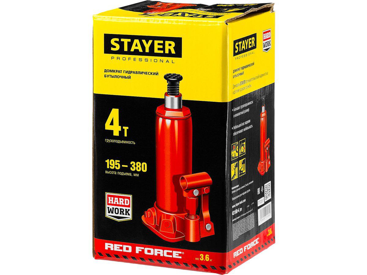 STAYER RED FORCE 4т 194-372мм домкрат бутылочный гидравлический (43160-4_z01) - фото 8 - id-p108509989