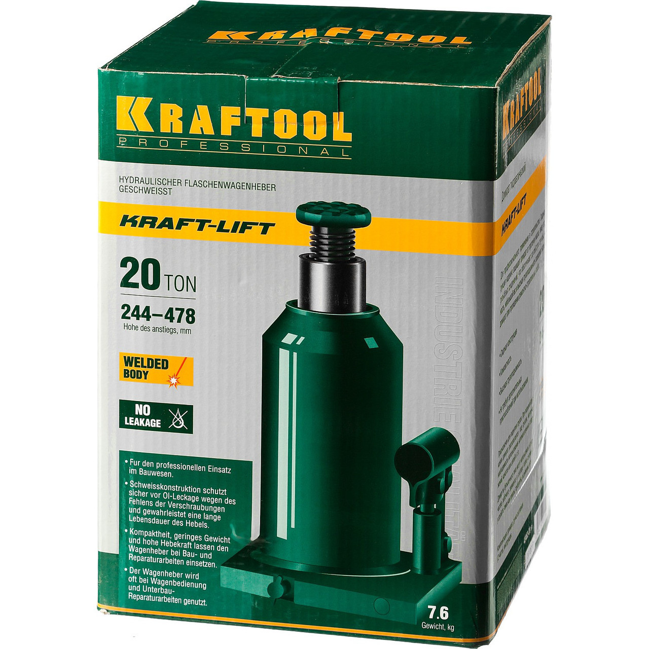 KRAFTOOL KRAFT-LIFT 20т, 244-449мм домкрат бутылочный гидравлический, KRAFT BODY (43462-20_z01) - фото 6 - id-p108510006