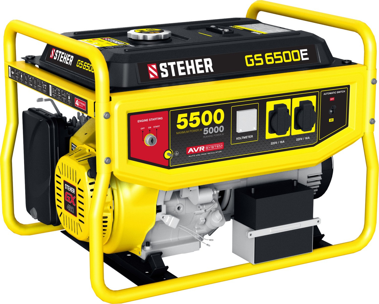 GS-6500Е бензиновый генератор с электростартером, 5500 Вт, STEHER - фото 2 - id-p108507474