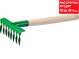 Грабельки садовые с деревянной ручкой, РОСТОК 39613, 8 витых зубцов, 160x62x405 мм (39613)