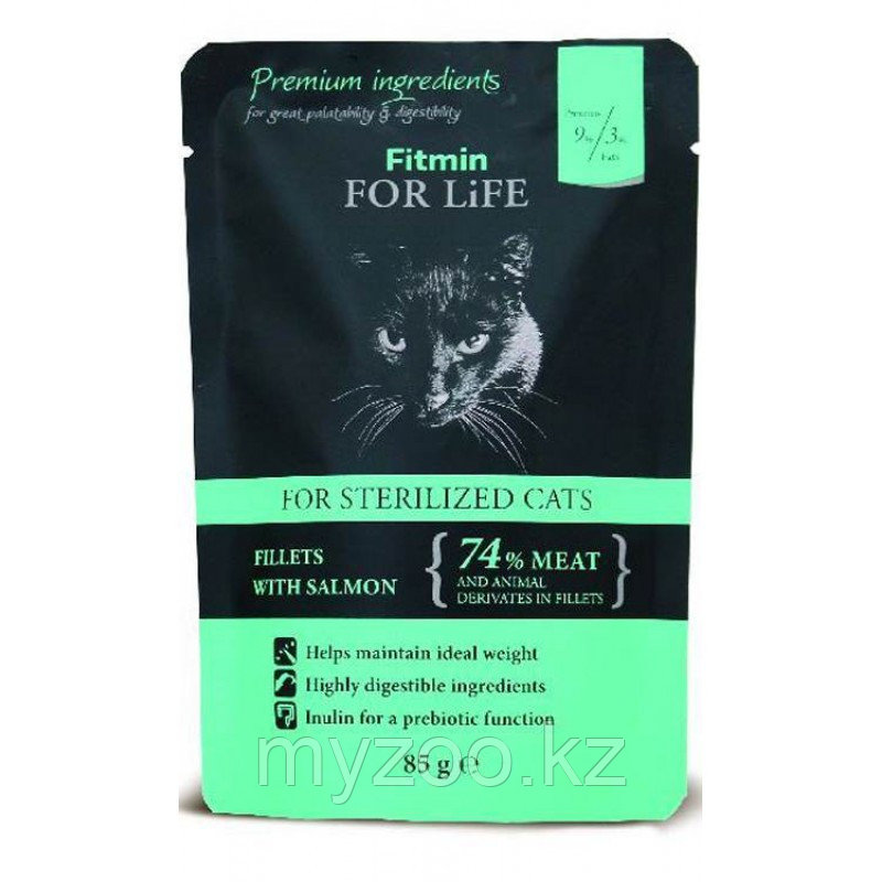 Fitmin For Life STERILISED SALMON пауч для стерилизованных кошек с лососем,85гр