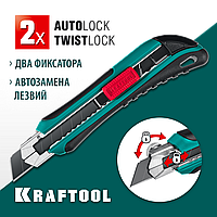 KRAFTOOL 18 мм, сегментированное лезвие, автостоп, автозамена, дополнительный фиксатор, нож AK-18 09193_z02