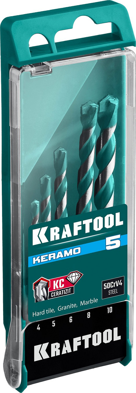 KRAFTOOL 5 шт: Ø 4-5-6-8-10 мм набор сверл по керамограниту с твердосплавной пластиной KERAMO 29175-H5 - фото 6 - id-p108512248