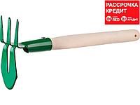 Мотыга-рыхлитель, РОСТОК 39625, с деревянной ручкой, "лепесток+3 зуба" прямая, 155x70x425мм (39625)