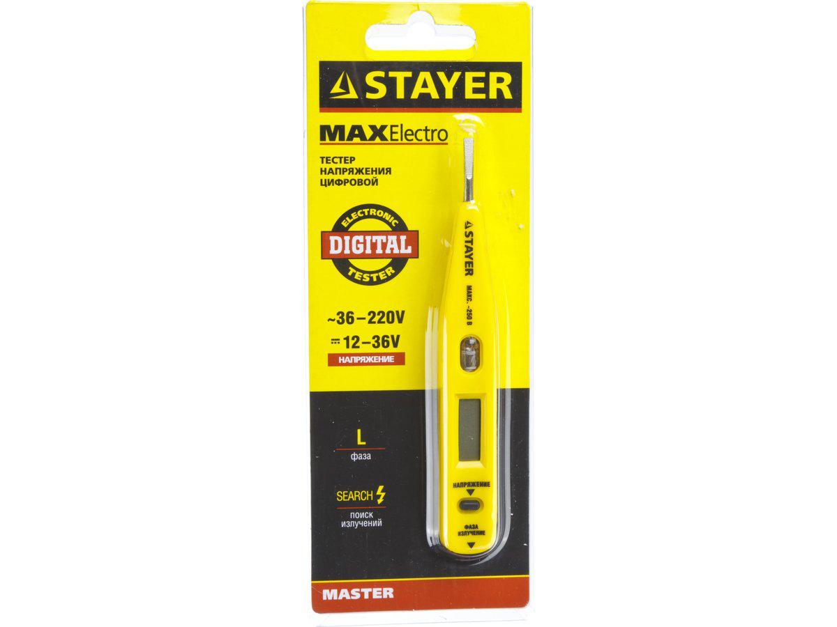 Тестер напряжения STAYER "MASTER" MAXElectro цифровой со световым индикатором, 12-220В, 125мм (45290) - фото 5 - id-p108514304
