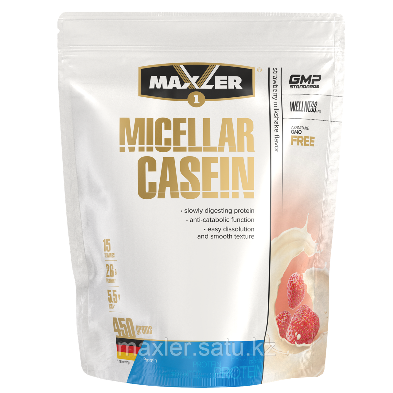 Maxler Micellar Casein Пакет 450г Клубничный Молочный Коктейль - фото 1 - id-p108517523