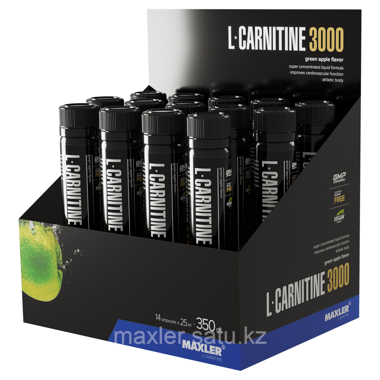 Maxler L-Carnitine 3000 Shots Коробка 14х25 мл Зеленое Яблоко - фото 1 - id-p108517937