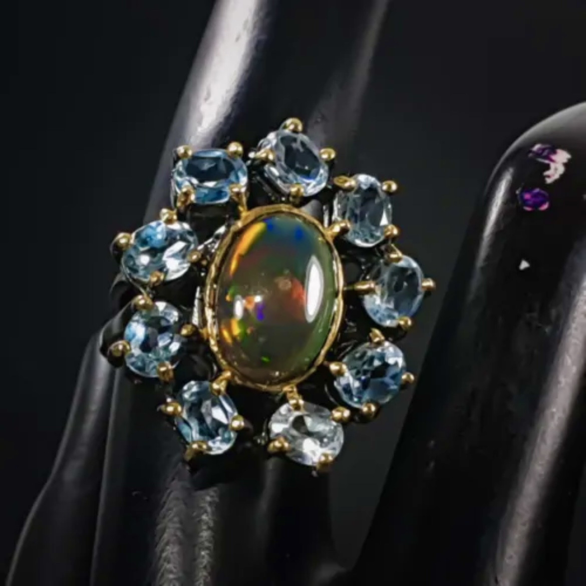 Роскошное кольцо с натуральным черным Опалом 17 мм - фото 3 - id-p88818020