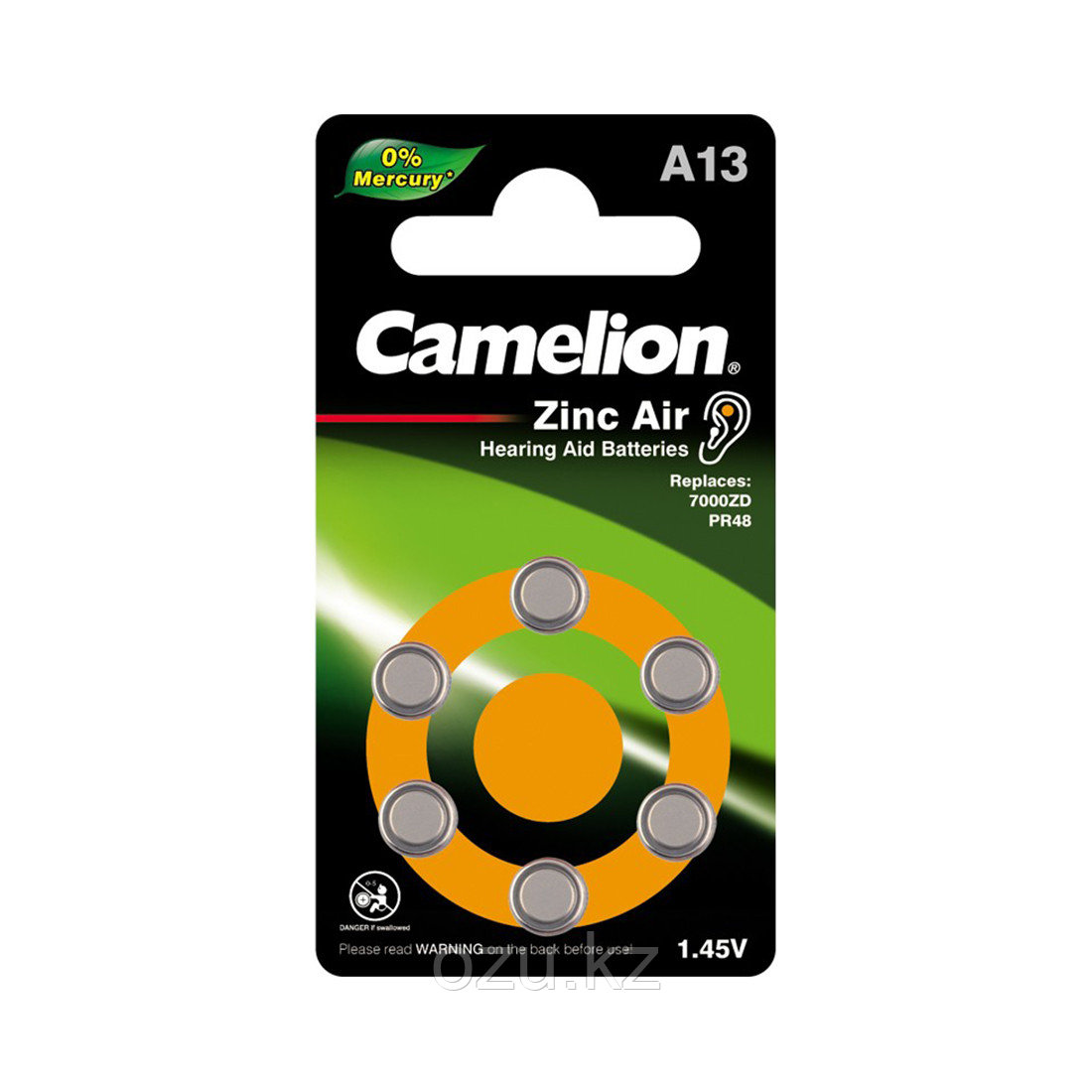 Батарейка CAMELION Zinc Air A13-BP6(0%Hg) 6 шт. в блистере - фото 1 - id-p96926763