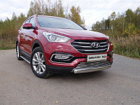 Защита передняя нижняя (овальная короткая) 75х42 мм ТСС для Hyundai Santa Fe Premium (DM) 2015-2018