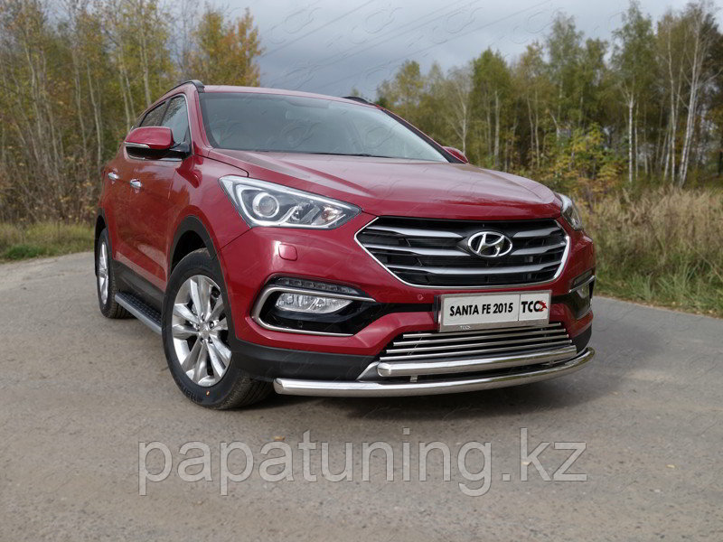 Защита передняя нижняя (двойная) 60,3/50,8 мм ТСС для Hyundai Santa Fe Premium (DM) 2015-2018