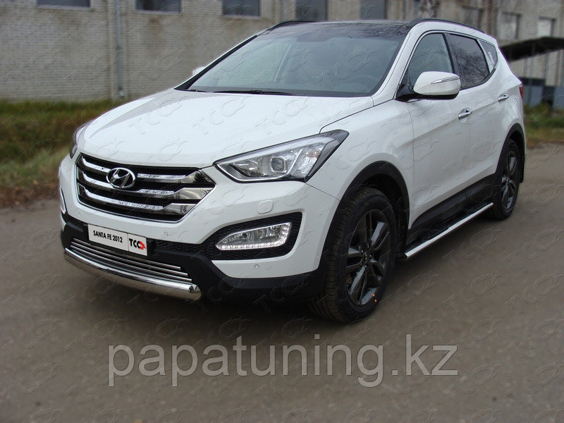 Защита передняя (овальная короткая) 75х42 мм ТСС для Hyundai Santa Fe (DM) 2012-2018, фото 1