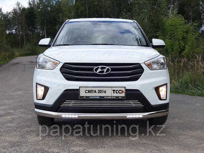 Защита передняя нижняя (овальная с ДХО) 75х42 мм ТСС для Hyundai Creta 2016-2021
