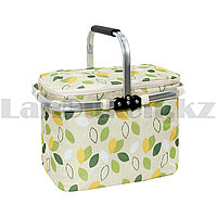 Корзинка-сумка для пикника холодильник ПВХ 39х29х25 зеленая с рисунком