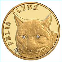 Золотая монета "Рысь с бриллиантами" (7.78гр.)