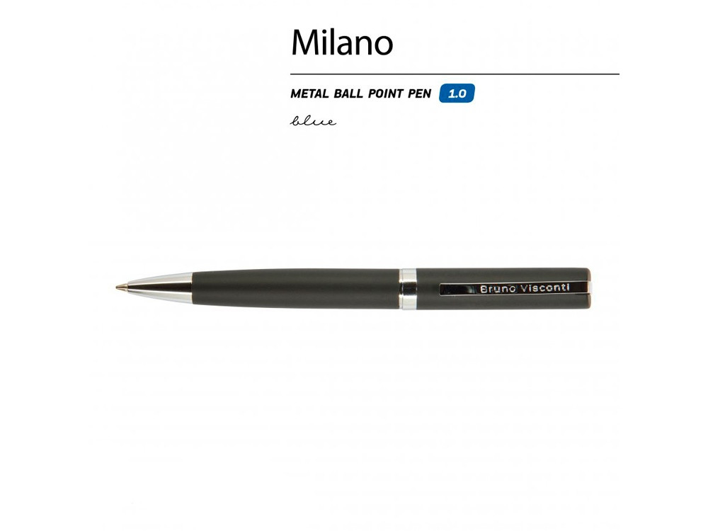 Ручкa BrunoVisconti шариковая автоматическая 1мм синяя Milano Graphite (черный металлический корпус) - фото 2 - id-p108554950