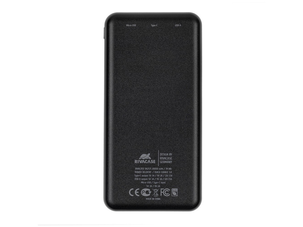 RIVACASE VA2571 (20000 мАч) QC/PD внешний аккумулятор, черный 12/24 - фото 3 - id-p108558812