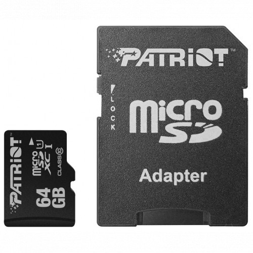 Patriot LX Series Class 10 + adapter SD флеш (flash) карты (PSF64GMCSDXC10) - фото 1 - id-p108579434