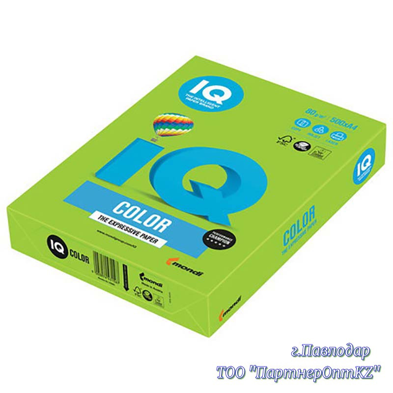 Бумага цветная А4, 80 г/м2, 500 л., интенсив Ярко-зеленый IQ MA42