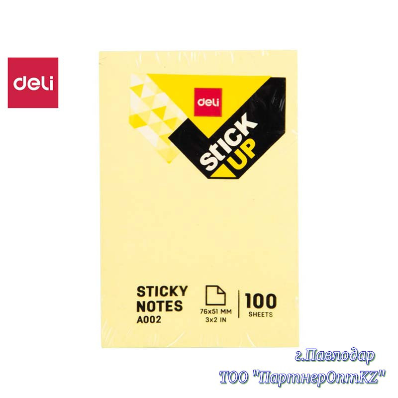 Самоклеящийся блок Deli "Stick Up" 76x 51 100л. желтый 00253