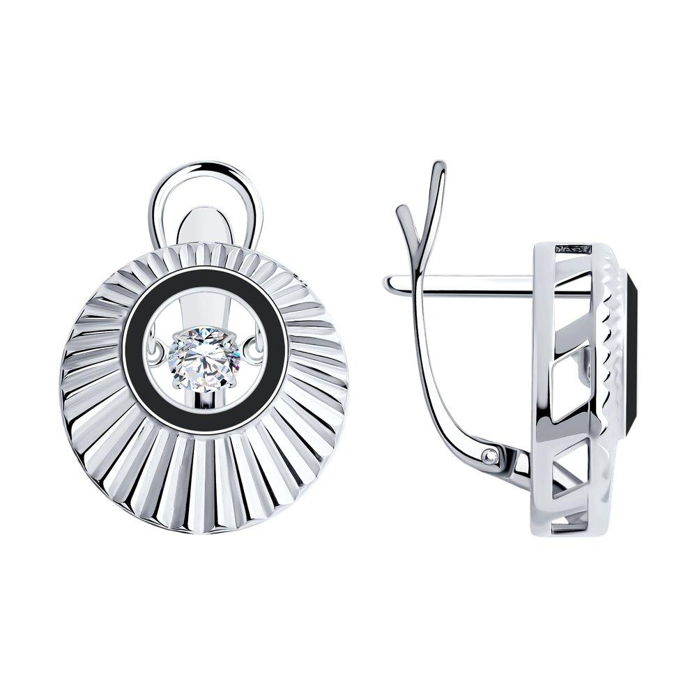 Серьги из серебра с фианитами и эмалью Diamant 94-120-01875-1 серебро с родием
