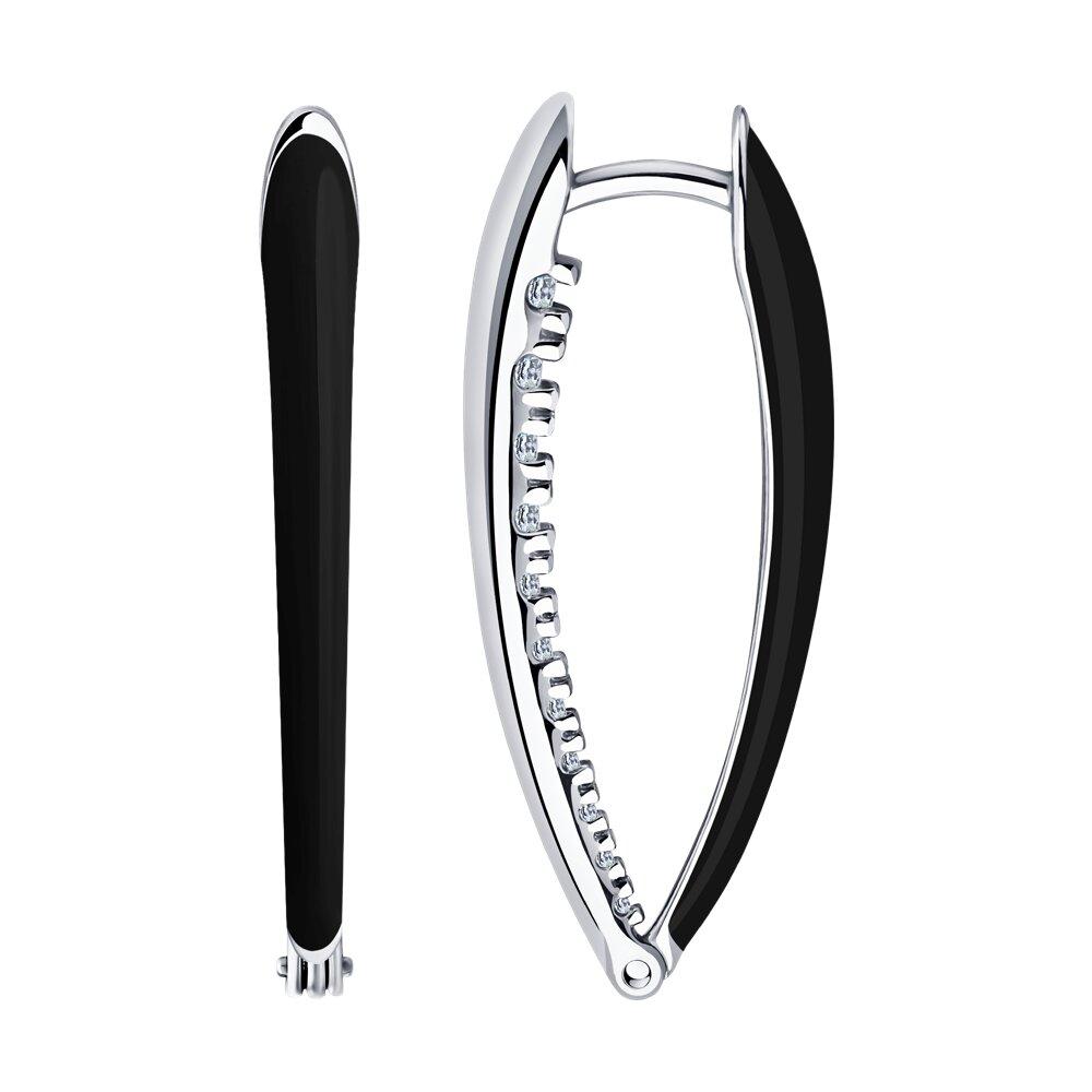 Серьги из серебра с фианитами и эмалью Diamant 94-120-01883-2 серебро с родием