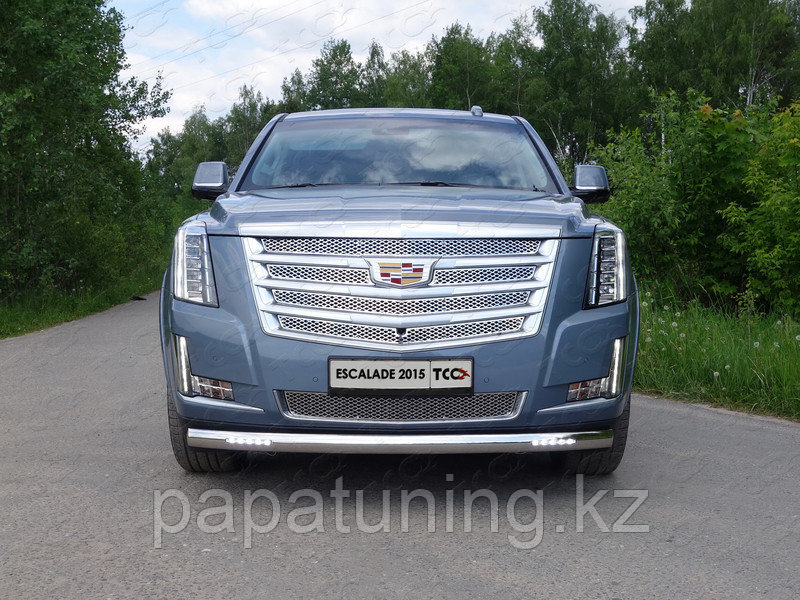 Защита передняя нижняя (овальная с ДХО) 75х42 мм ТСС для Cadillac Escalade 2015-, фото 1