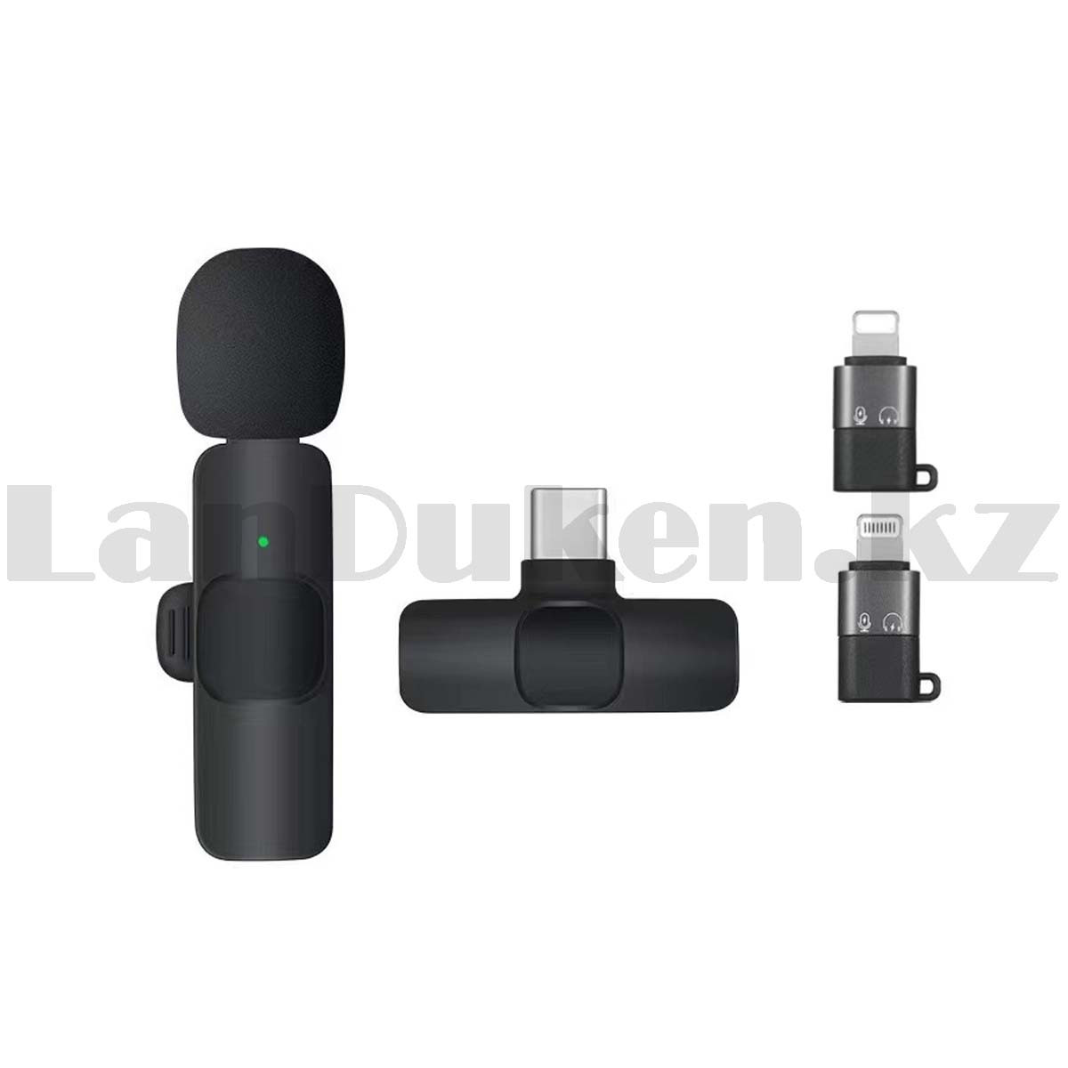 Петличный микрофон беспроводной Type-C и переходник Lightning K8 черный - фото 2 - id-p108600000