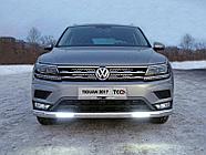 Защита передняя нижняя (овальная длинная с ДХО) 75х42 мм (Пакет "Offroad") ТСС для Volkswagen Tiguan 2017-2021