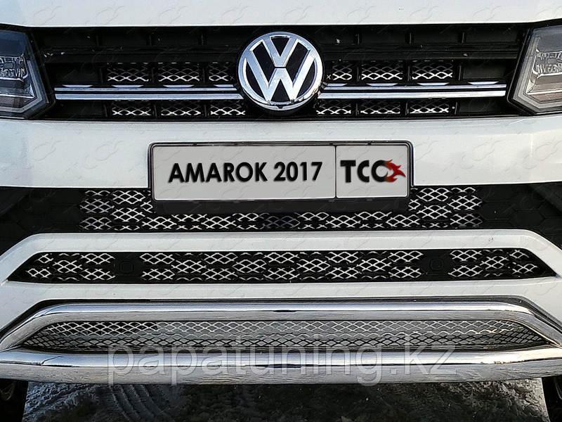 Защита передняя нижняя (двойная) 76,1/42,4 мм с решеткой (лист) ТСС для Volkswagen Amarok 2016- - фото 4 - id-p108381034
