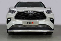 Защита передняя нижняя (овальная с ДХО) 75х42 мм ТСС для Toyota Highlander 2020-