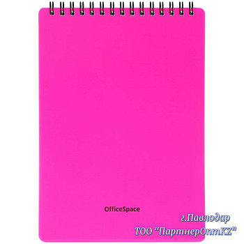 Блокнот А5 60л. на гребне OfficeSpace "Neon", розовая пластиковая обложка 35403