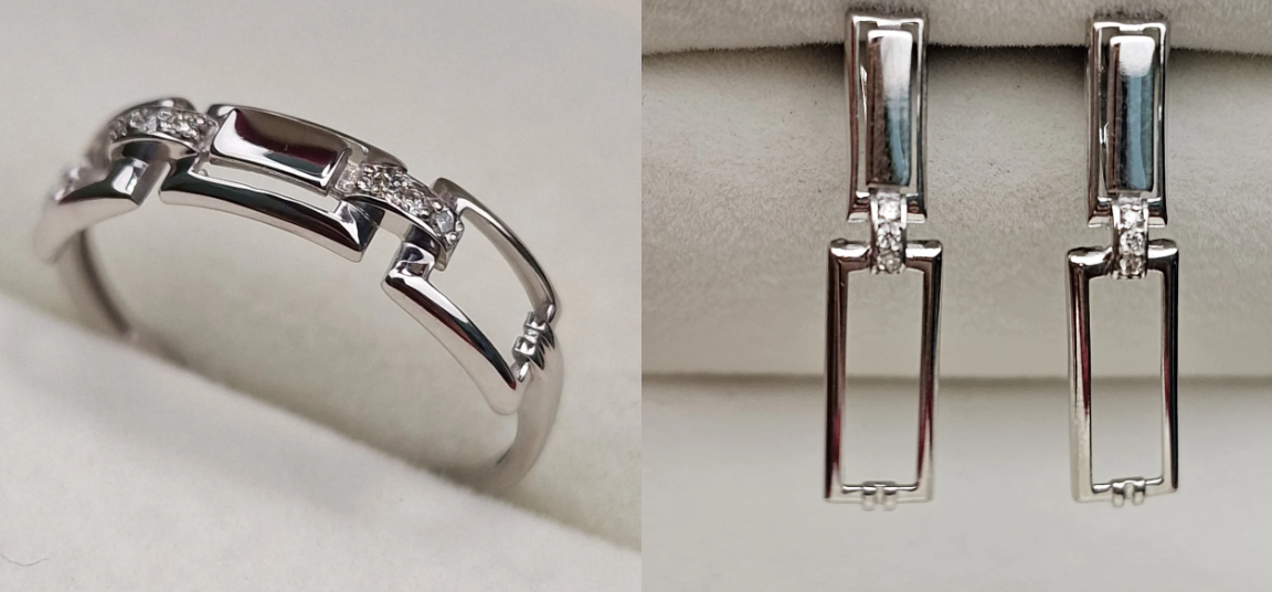 Золотой набор с бриллиантами (кольцо 0.022Сt VS2/G, VG - Cut, серьги 0.04 Ct SI1/H, VG-Cut)