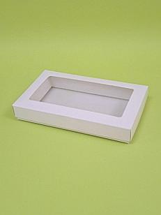 Коробка внешний размер 20*12*3см крышка с окном + дно белая(18*10*3)внутренний размер