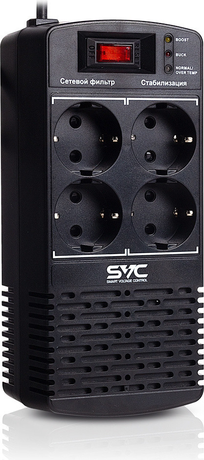 Стабилизатор напряжения SVC AVR-1000-L, 1000VA/500W LED, 4 вых, фото 1