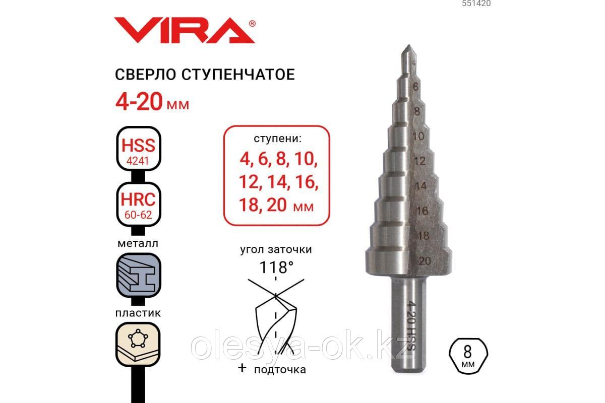 Сверло ступенчатое 4-20 мм с трехгранным хвостовиком VIRA 551420 - фото 2 - id-p108621152