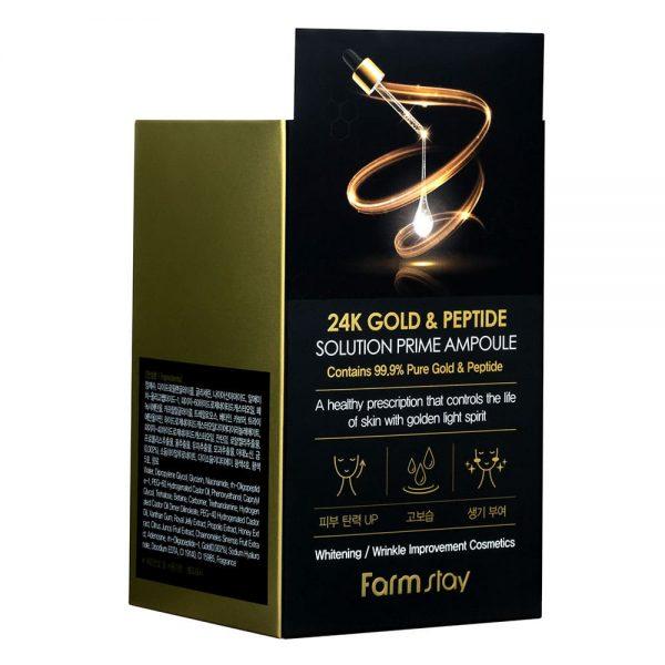 Омолаживающая сыворотка с пептидами и золотом FarmStay 24K Gold & Peptide Solution Prime Ampoule - фото 2 - id-p108624212