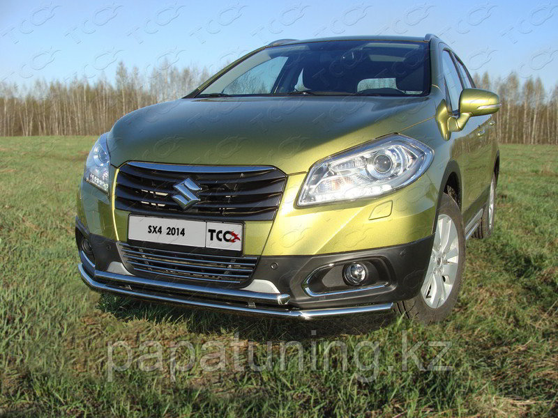 Защита передняя нижняя (двойная) 42,4/42,4 мм ТСС для Suzuki SX4 2013- - фото 1 - id-p108380930