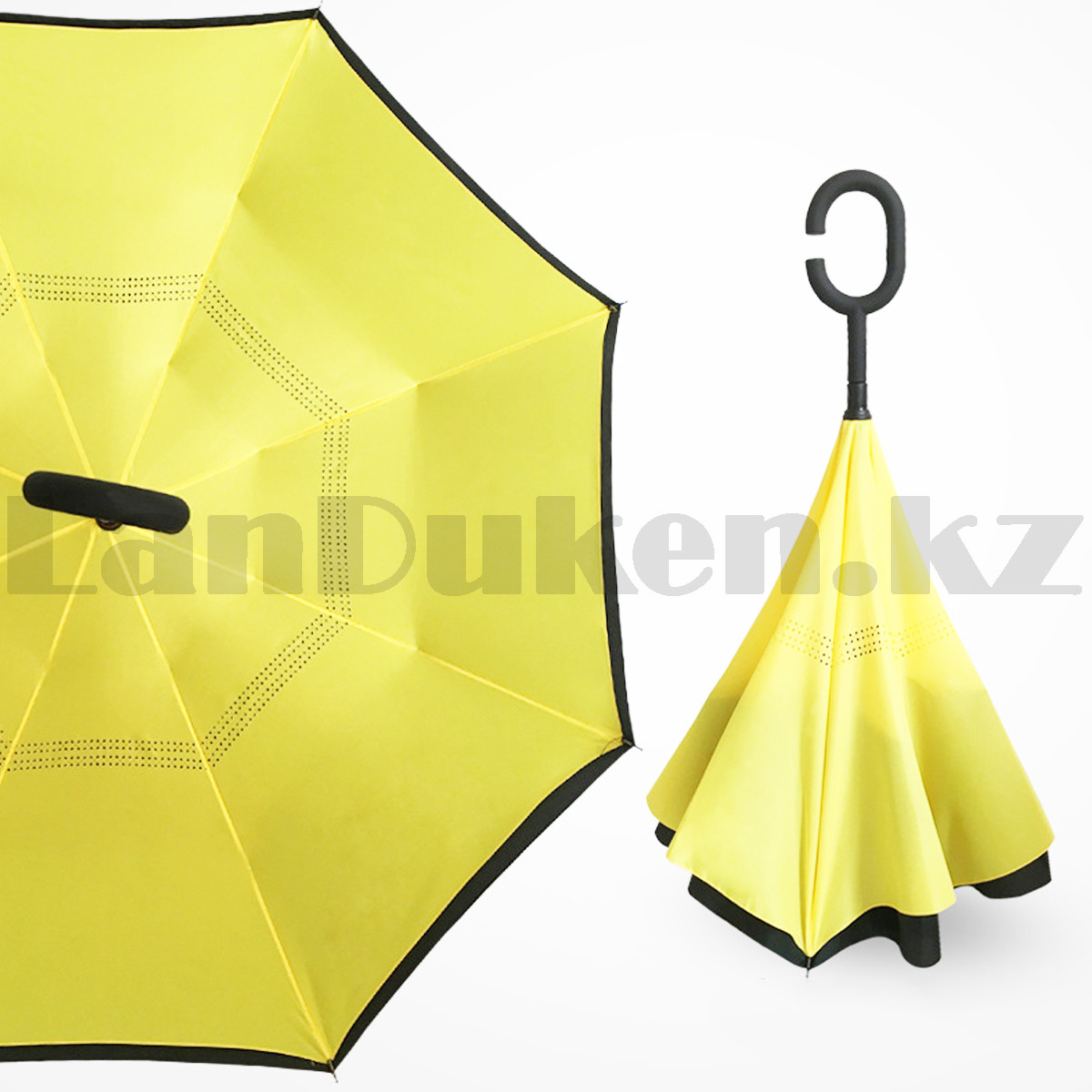 Зонт наоборот перевертыш механический желтый - фото 3 - id-p108624171