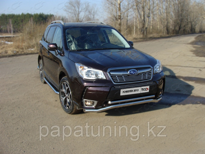 Защита передняя нижняя (двойная) 60,3/42,4 мм (спорт) ТСС для Subaru Forester (SJ) 2013-2015, фото 1